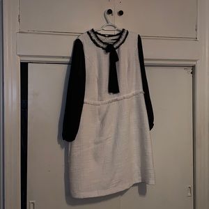 Tweed dress with sheer sleeves